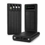 10000mAh Solar Power Bank with Built-in Cables, LED Flashlight & Fast Charging
