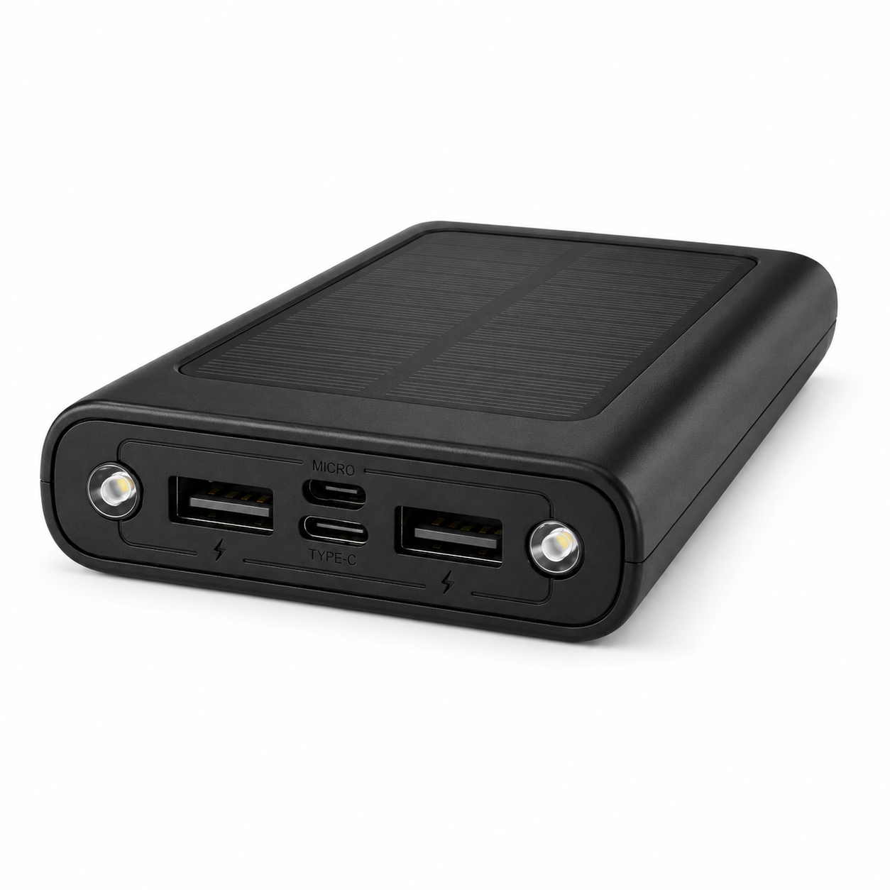 10000mAh Solar Power Bank with Built-in Cables, LED Flashlight & Fast Charging
