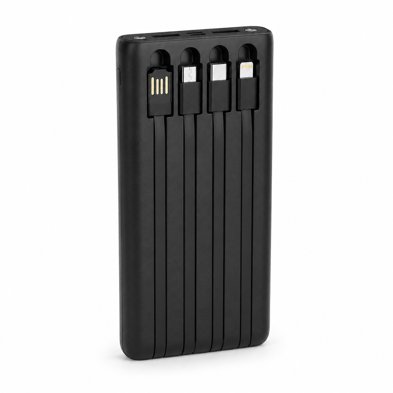 10000mAh Solar Power Bank with Built-in Cables, LED Flashlight & Fast Charging