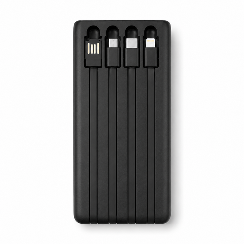10000mAh Solar Power Bank with Built-in Cables, LED Flashlight & Fast Charging