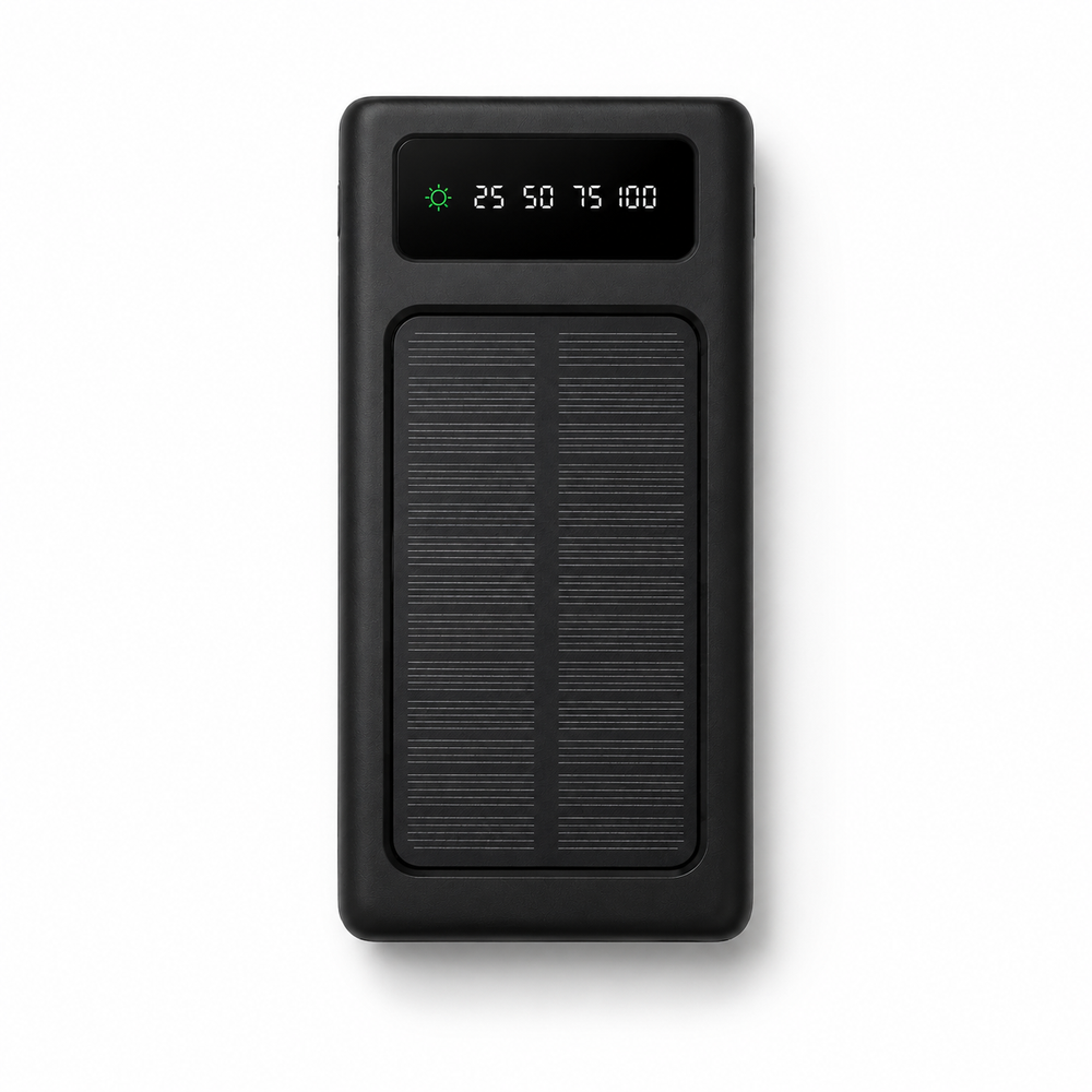 10000mAh Solar Power Bank with Built-in Cables, LED Flashlight & Fast Charging
