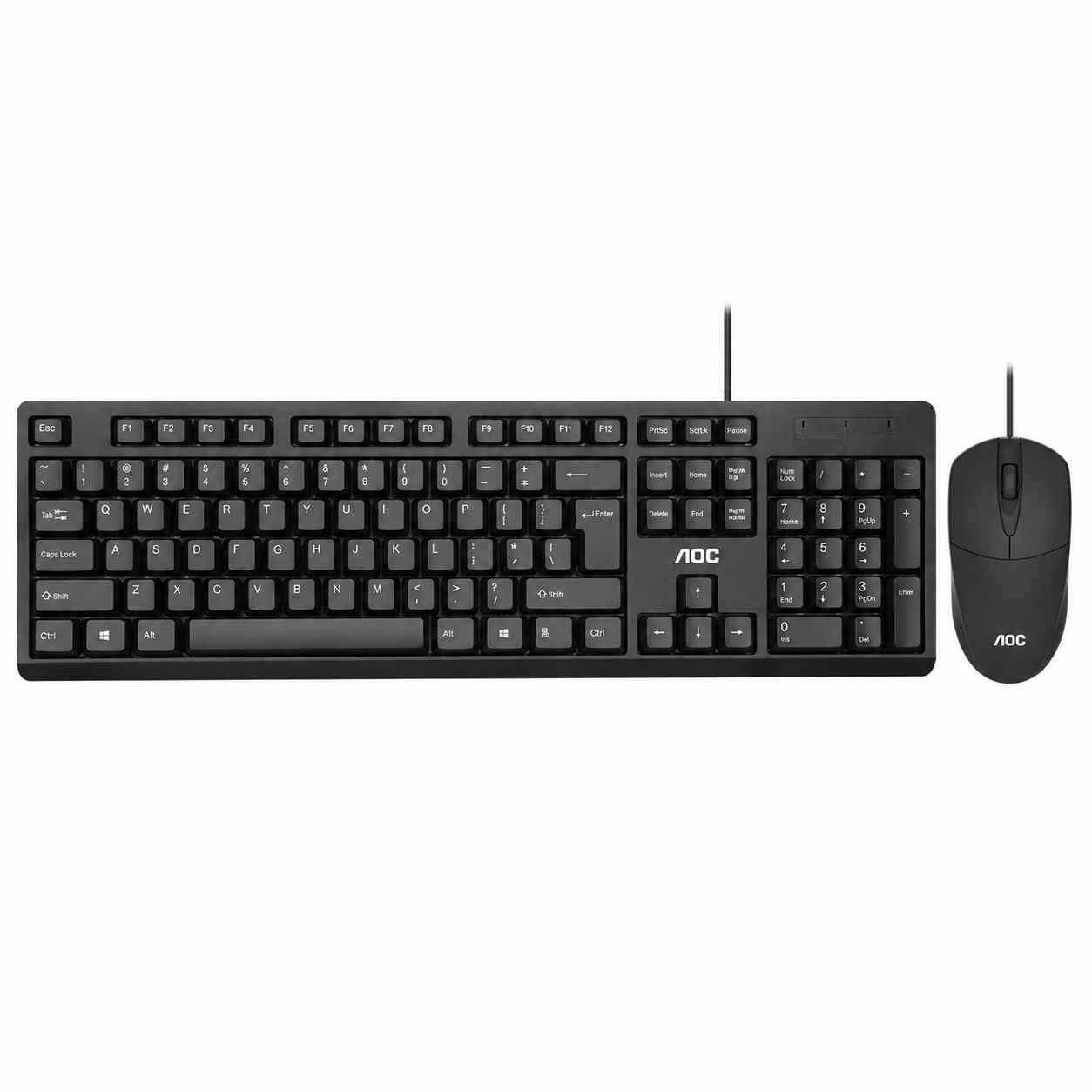 AOC KM160 Essential Wired Keyboard & Mouse Combo – Durable Spill-Resistant Design, High-Precision Optical Tracking (Black)