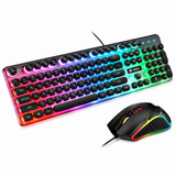 GTX300 Retro Punk Mechanical Feel Gaming Combo – Typewriter Style Round Keycaps with RGB Rainbow Backlit & Ergonomic Mouse