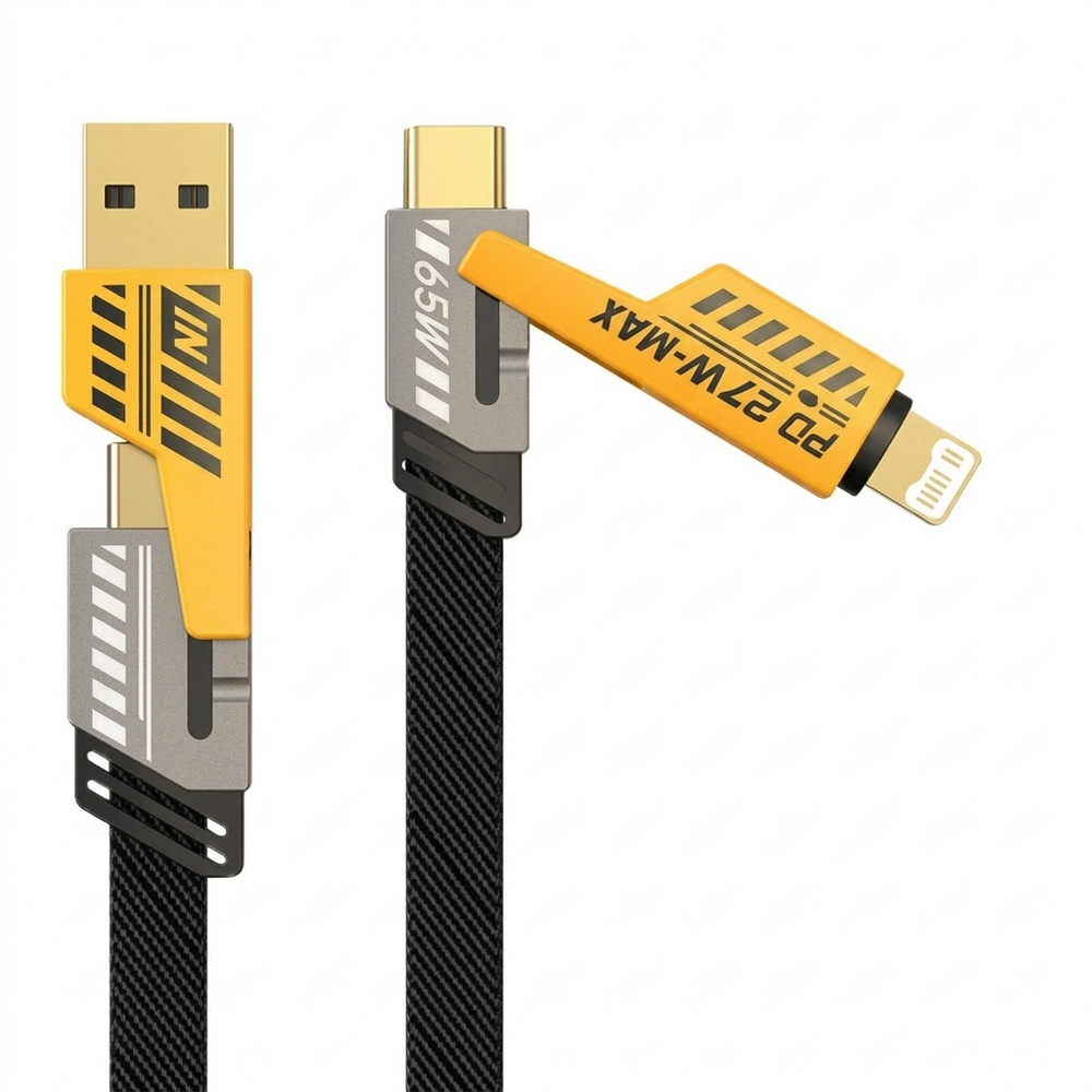4-in-1 Universal Fast Charging Cable – 65W PD Compatible Multi-Connector Tough Braided Wire