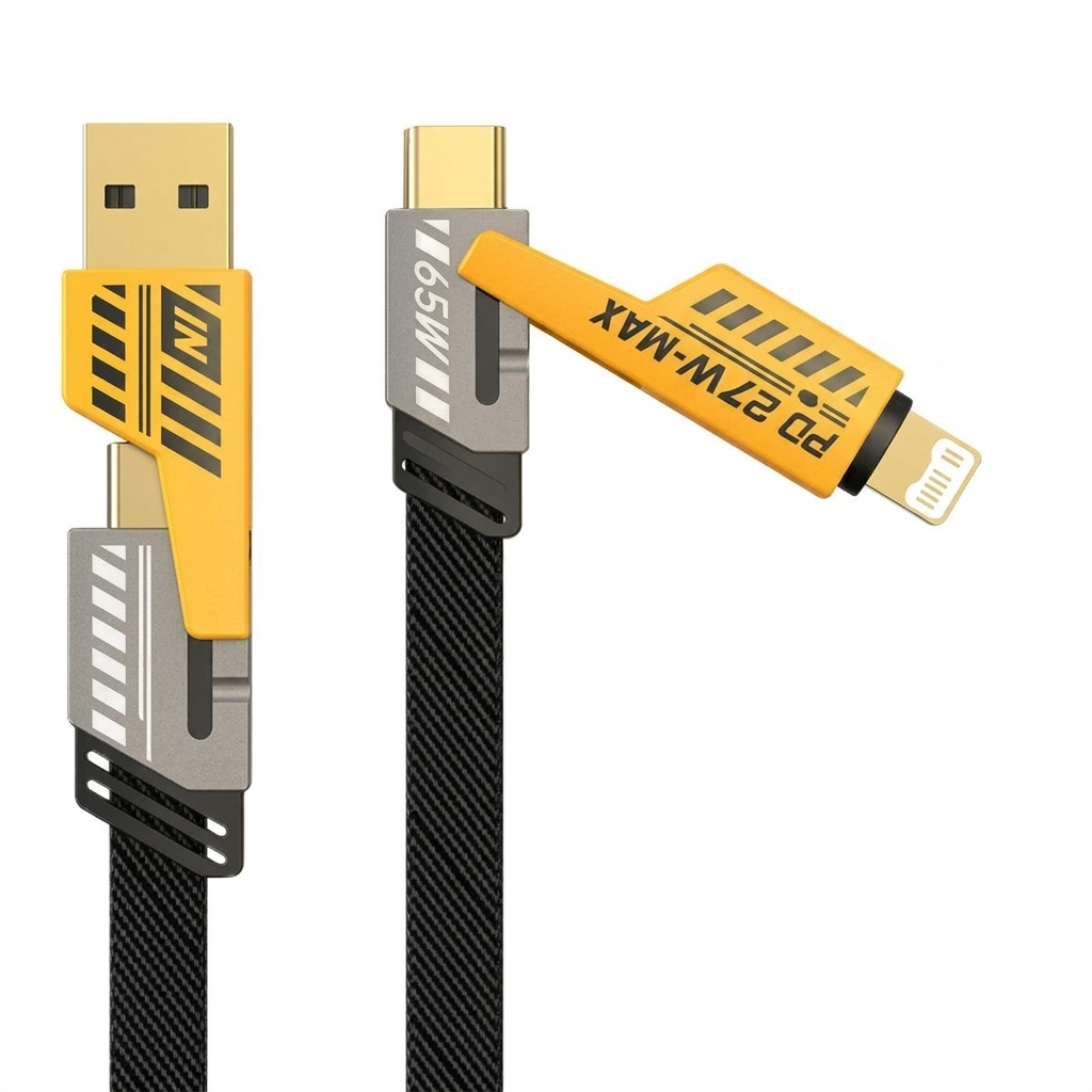 4-in-1 Universal Fast Charging Cable – 65W PD Compatible Multi-Connector Tough Braided Wire