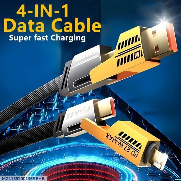 4-in-1 Universal Fast Charging Cable – 65W PD Compatible Multi-Connector Tough Braided Wire