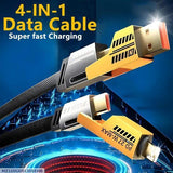 4-in-1 Universal Fast Charging Cable – 65W PD Compatible Multi-Connector Tough Braided Wire