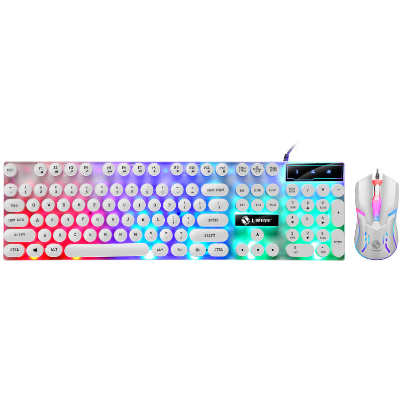 GTX300 Retro Punk Mechanical Feel Gaming Combo – Typewriter Style Round Keycaps with RGB Rainbow Backlit & Ergonomic Mouse