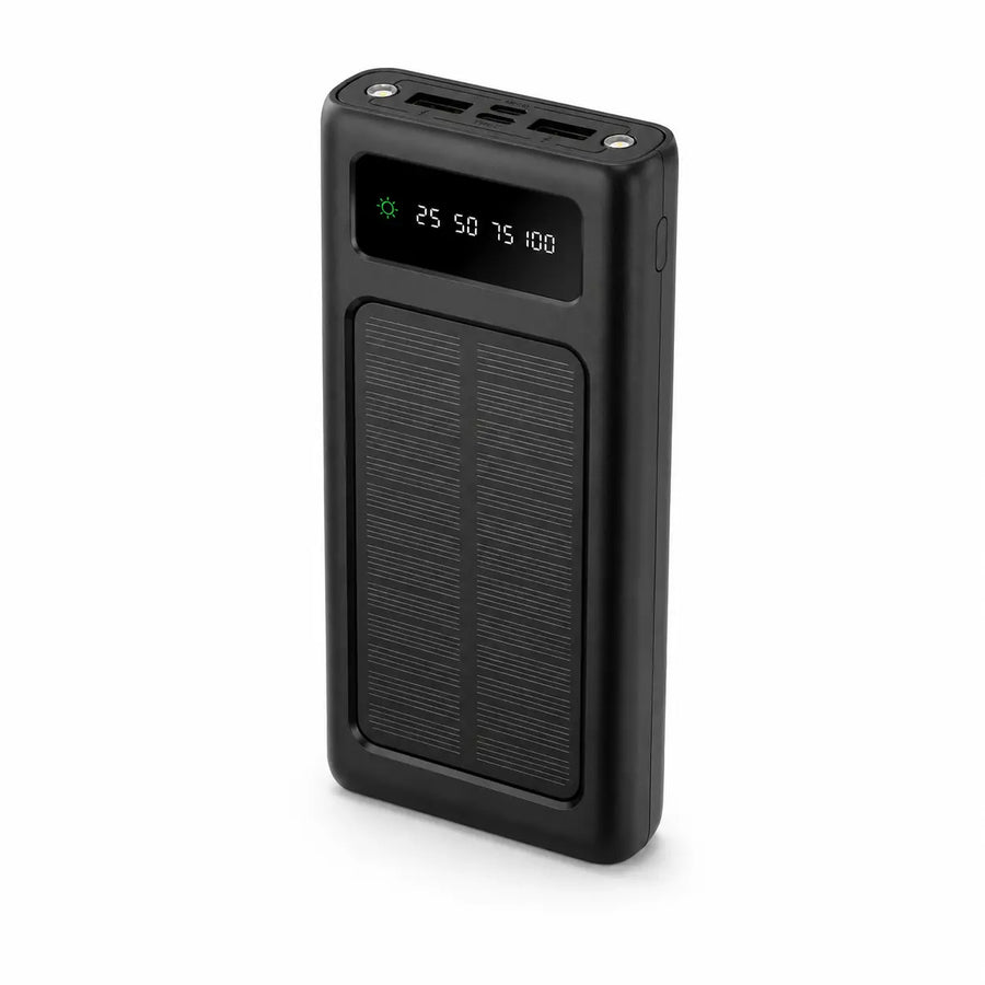 10000mAh Solar Power Bank with Built-in Cables, LED Flashlight & Fast Charging