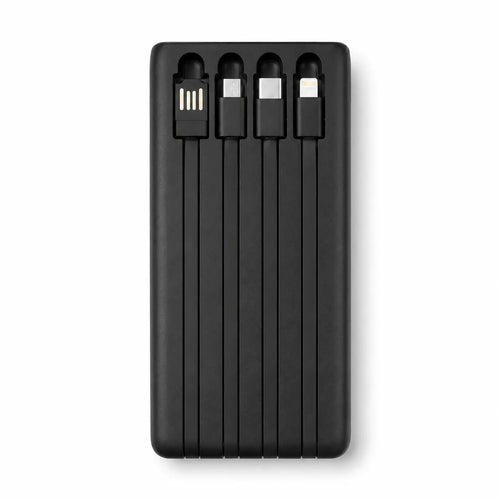 10000mAh Solar Power Bank with Built-in Cables, LED Flashlight & Fast Charging