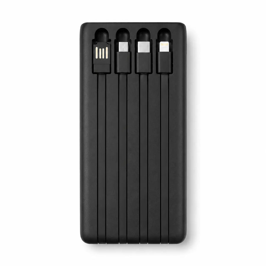 10000mAh Solar Power Bank with Built-in Cables, LED Flashlight & Fast Charging